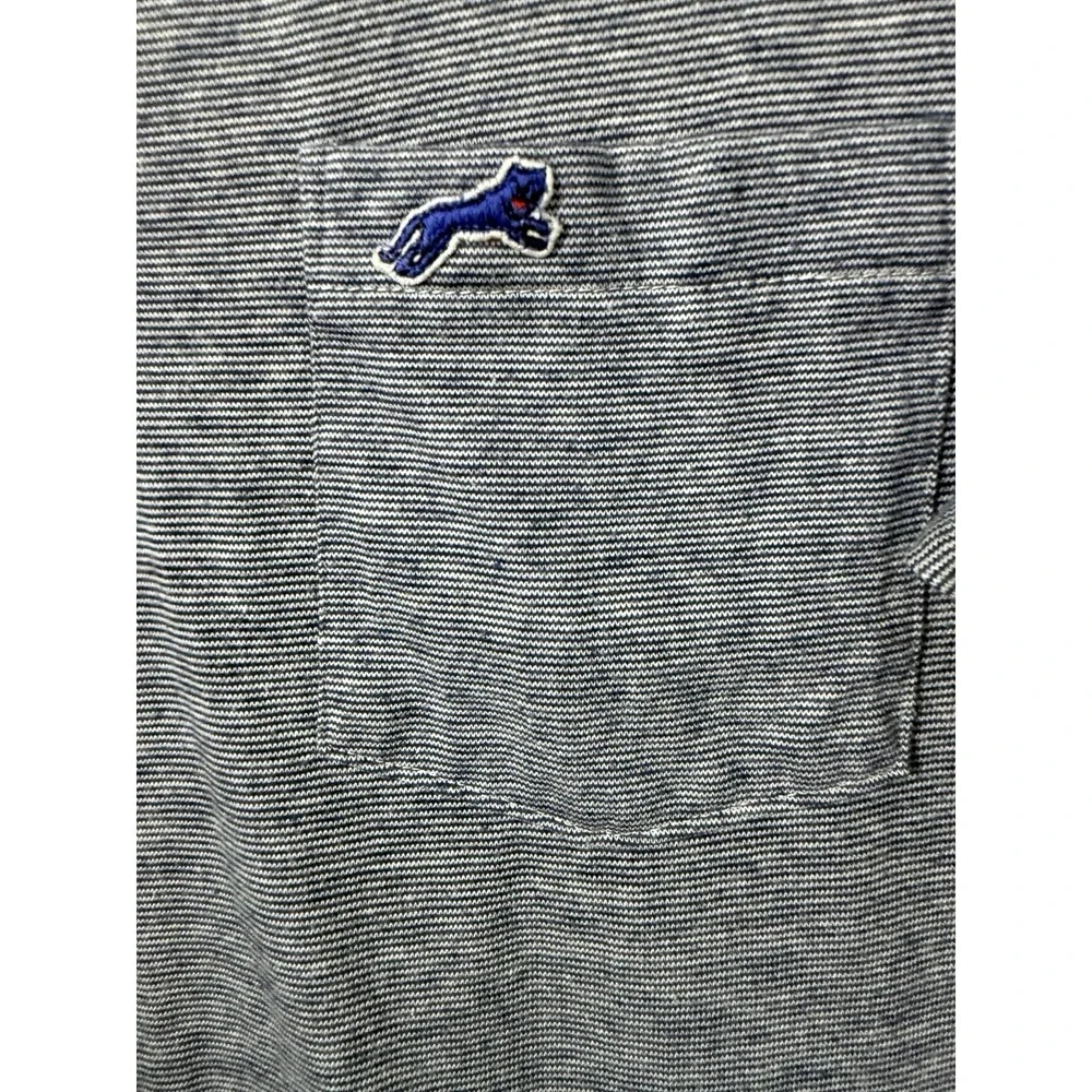 Vtg Men Polo Shirt XL Tall‎ Blue Striped Logo Le Chat USA 80s Preppy Old Money